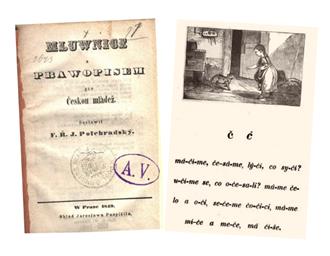 Ukázka z učebnice českého jazyka, kterou podepsal jako F. Ř. J. Polehradský podle svého rodného města.